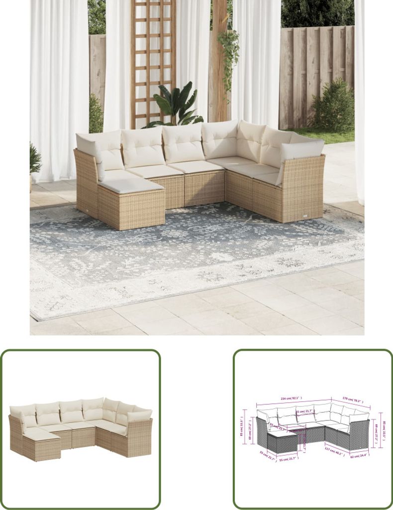 The Living Store 7-tlg. Garten-Sofagarnitur mit Kissen Beige Poly Rattan