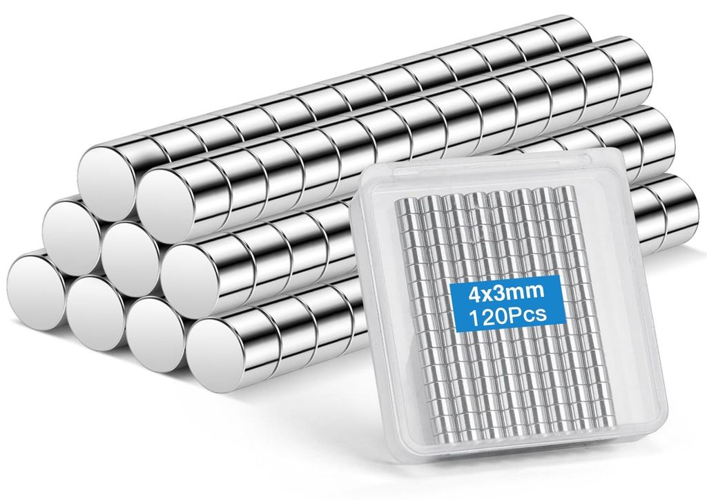 4x3mm kleine, starke Magnete, 120 Mini-Magnete, runde Neodym-Magnete für den Kühlschrank, geeignet für Bastelarbeiten, Zuhause, Büro, für Foto...