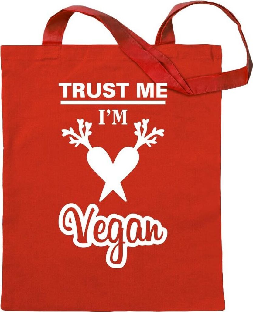 Kiwistar - Baumwolltasche - rot - Trust me, im vegan Veganer - Tragetasche Stoffbeutel Umhängetasche Langer Henkel