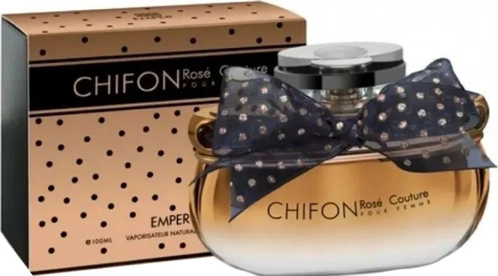 A perfume bottle and its box are displayed.