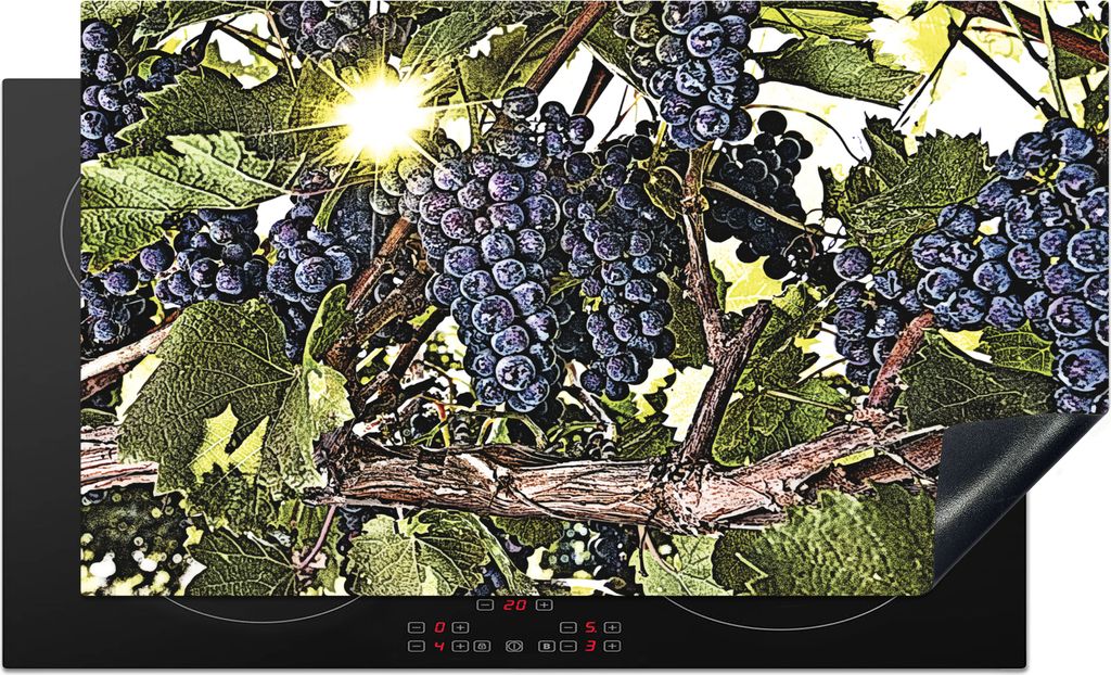 KitchenYeah Herdabdeckplatte Eine Illustration eines Weinstocks voller Trauben , 91x52cm, Küche Deko, Glaskeramikfeld Herdabdeckung, Abdeckplatt...