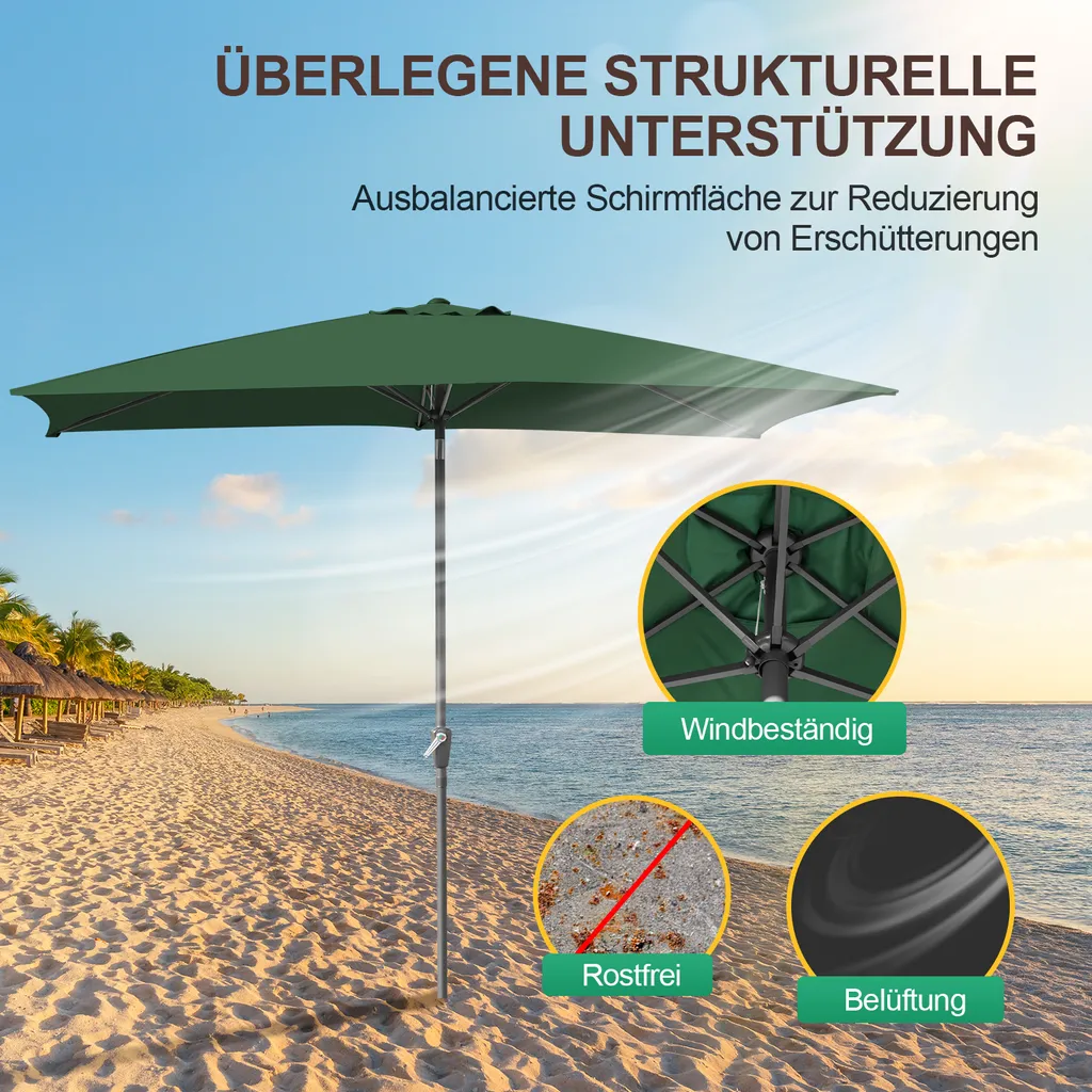 Ombrellone rettangolare Bettizia Ombrellone da balcone Ø210x140cm Verde Pieghevole su entrambi i lati di 30° con manovella Ombrellone da mercato Ombrellone da terrazza Protezione solare Ombrellone da giardino - 6