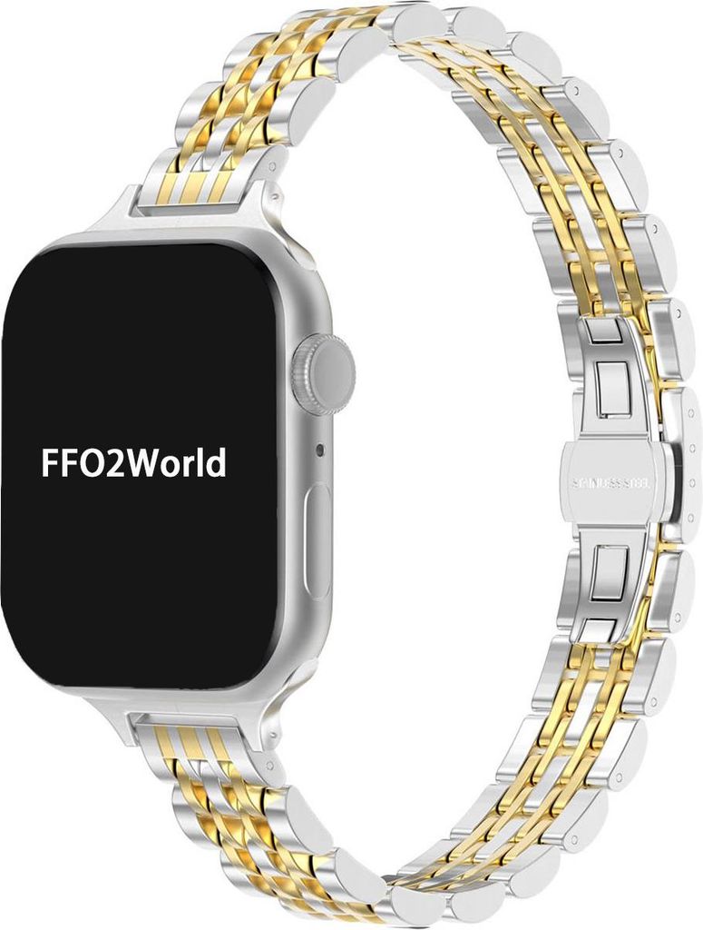 FFO2World schlankes Edelstahl-Jubilee-Armband für Apple Watch 38–42 mm (SE 1–3, Serie 1–11) – s dünnes Armband – Silber/Gold