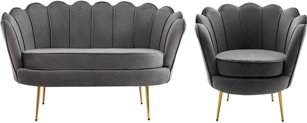 Set aus 2-Sitzer-Sofa und Schalensessel aus anthrazitfarbenem Velours DANDELION
