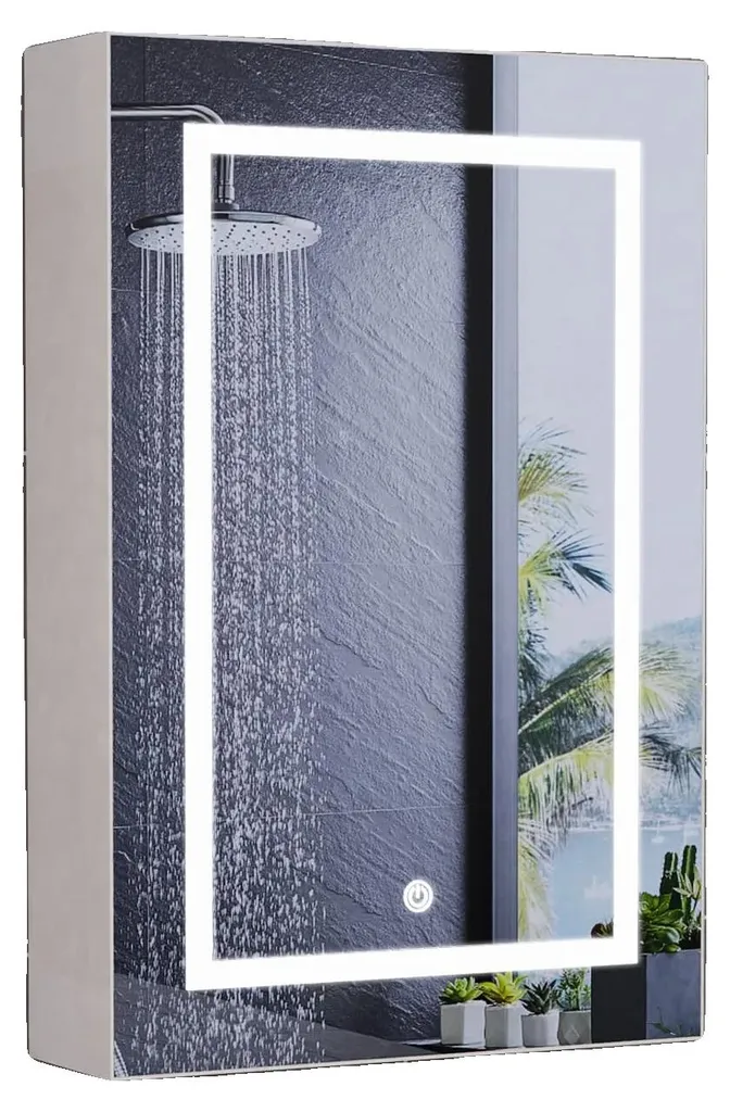 Miroir de salle de bain LED avec étagères réglables blanc - Modèle ALBA