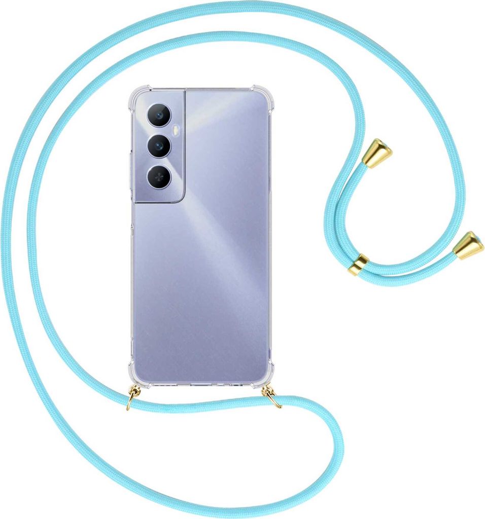 Handykette Backcover-Schutzhülle mit Band (Metall goldfarben) für Realme C65 4G - himmelblau