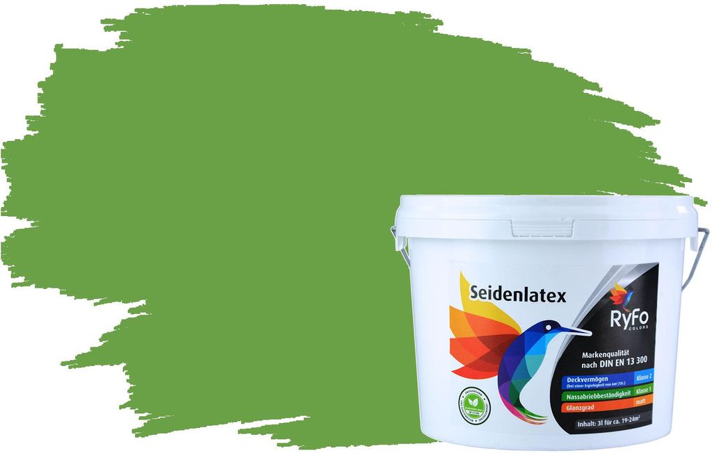 RyFo Colors Seidenlatex Trend Grüntöne Schilfgrün 3l - bunte Innenfarbe, weitere Grün Farbtöne und Größen erhältlich