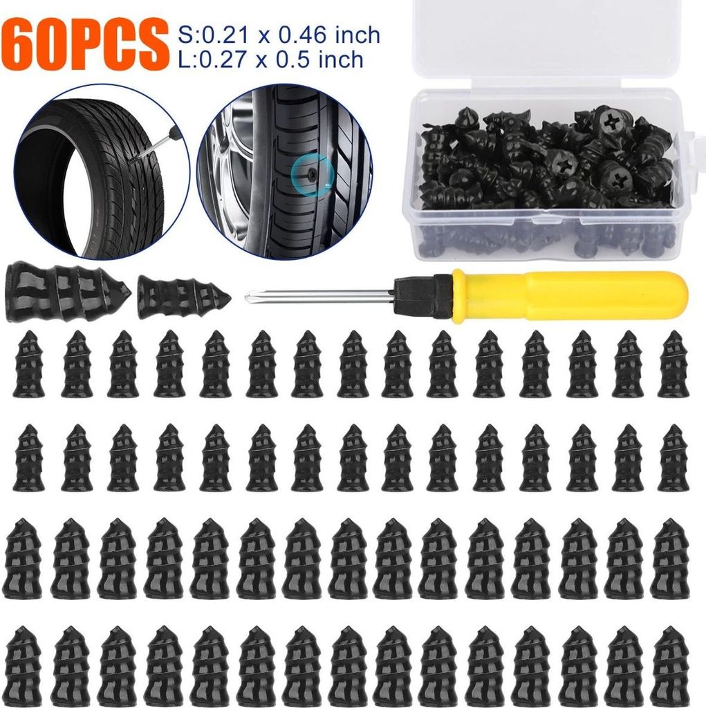 INF 60 Stück Tubeless Reifenreparaturset Gummi Stahl 14,7cm Auto