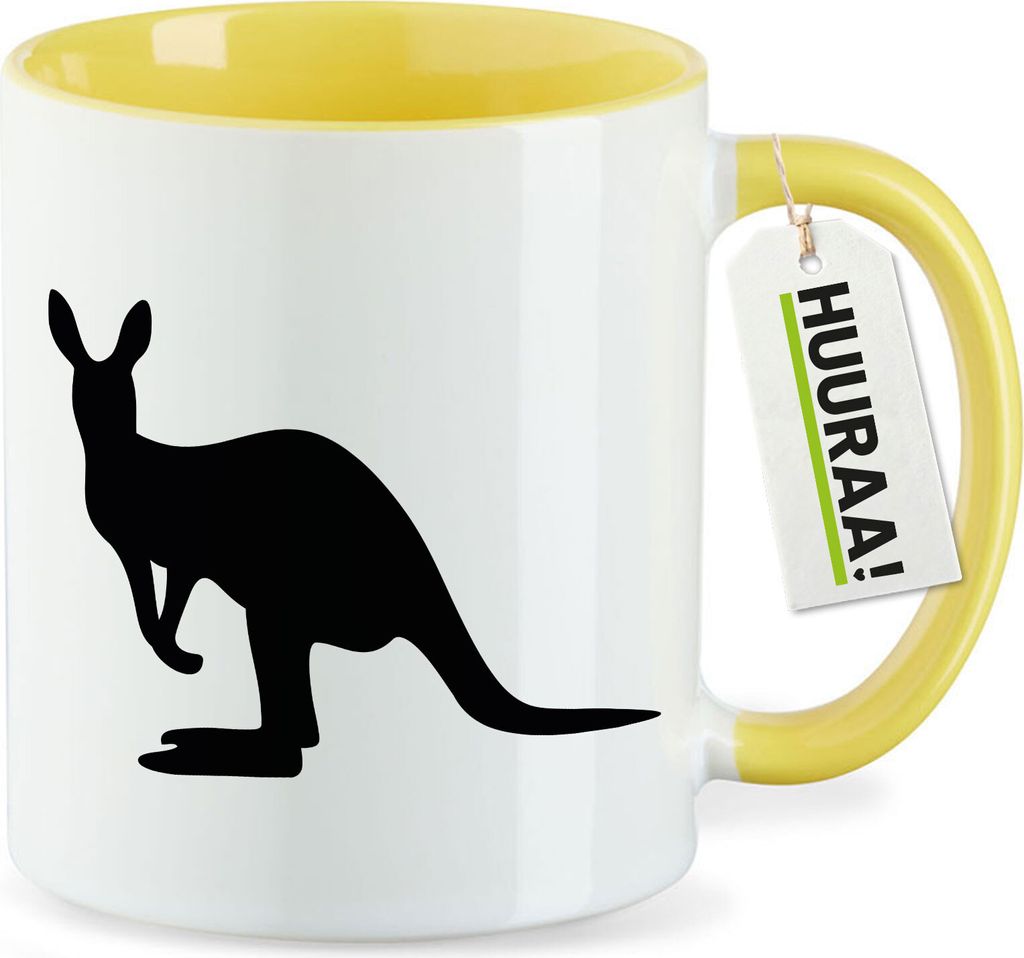 Huuraa Kaffeetasse Kangaroo Silhouette 330ml Gelb Keramik Kaffeebecher Geschenkidee