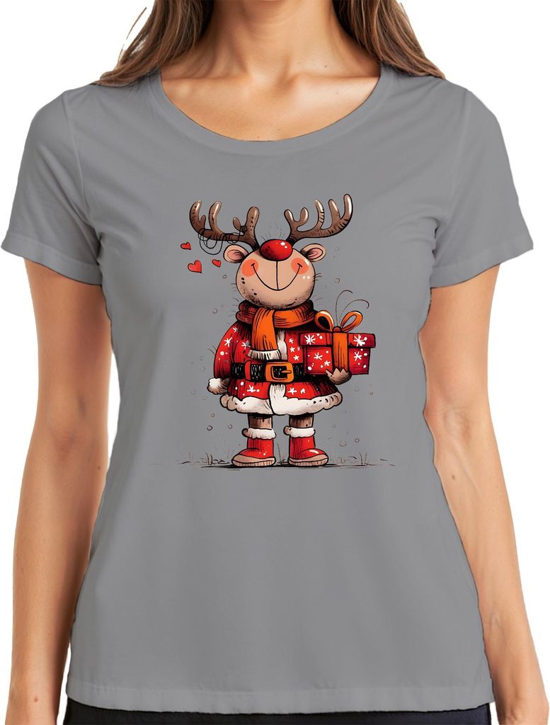 Niedliches Rentier Rudolph Geschenk Weihnachten Kinder lustig Damen T-Shirt, Grau, XXL