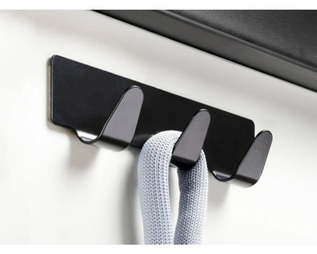 Hettich Hakenleiste Edelstahl 3-reihig 12 x 3,1 cm selbstklebend schwarz matt