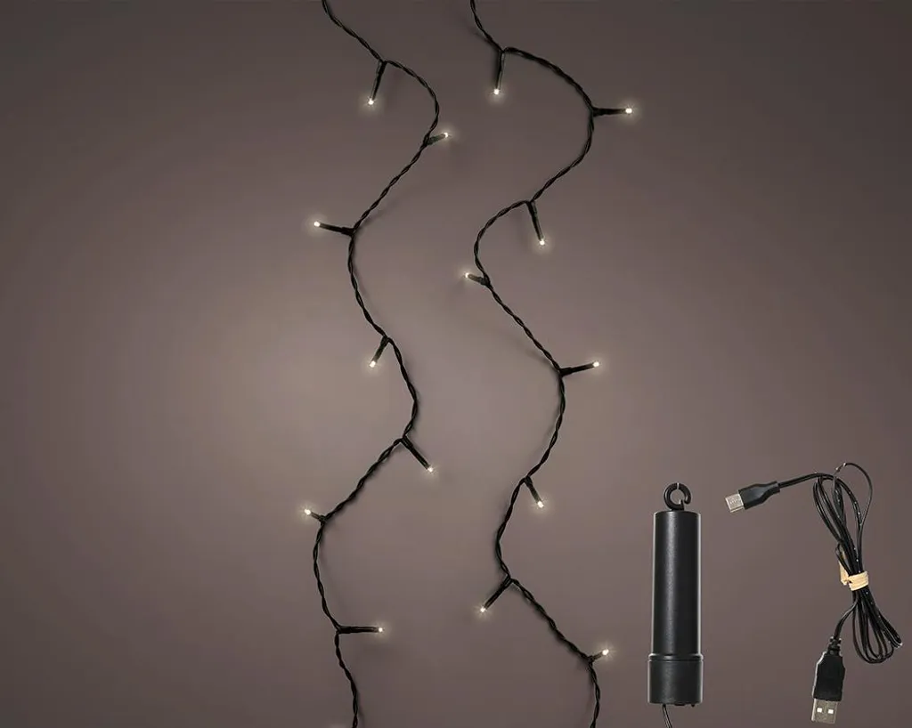 Ghirlanda LED multifunzionale con batteria 100 LED multicolore con cavo nero per esterni 7,4 m