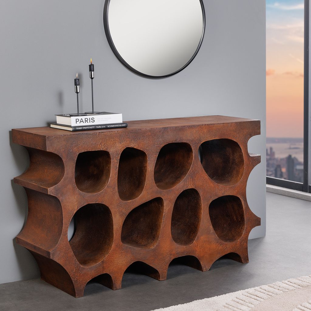 riess-ambiente, Abstrakter Konsolentisch ART AMBIENTE 120cm kupfer Edelrost-Look Beton Anrichte Kommode Wohnzimmeranrichte