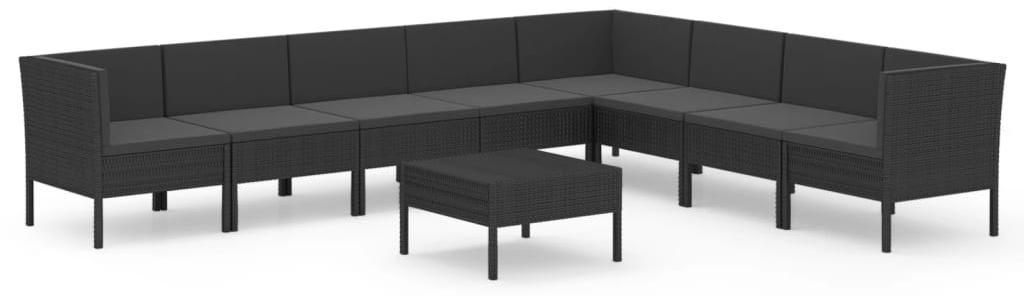 vidaXL 9-tlg. Garten-Lounge-Set mit Auflagen Poly Rattan Schwarz