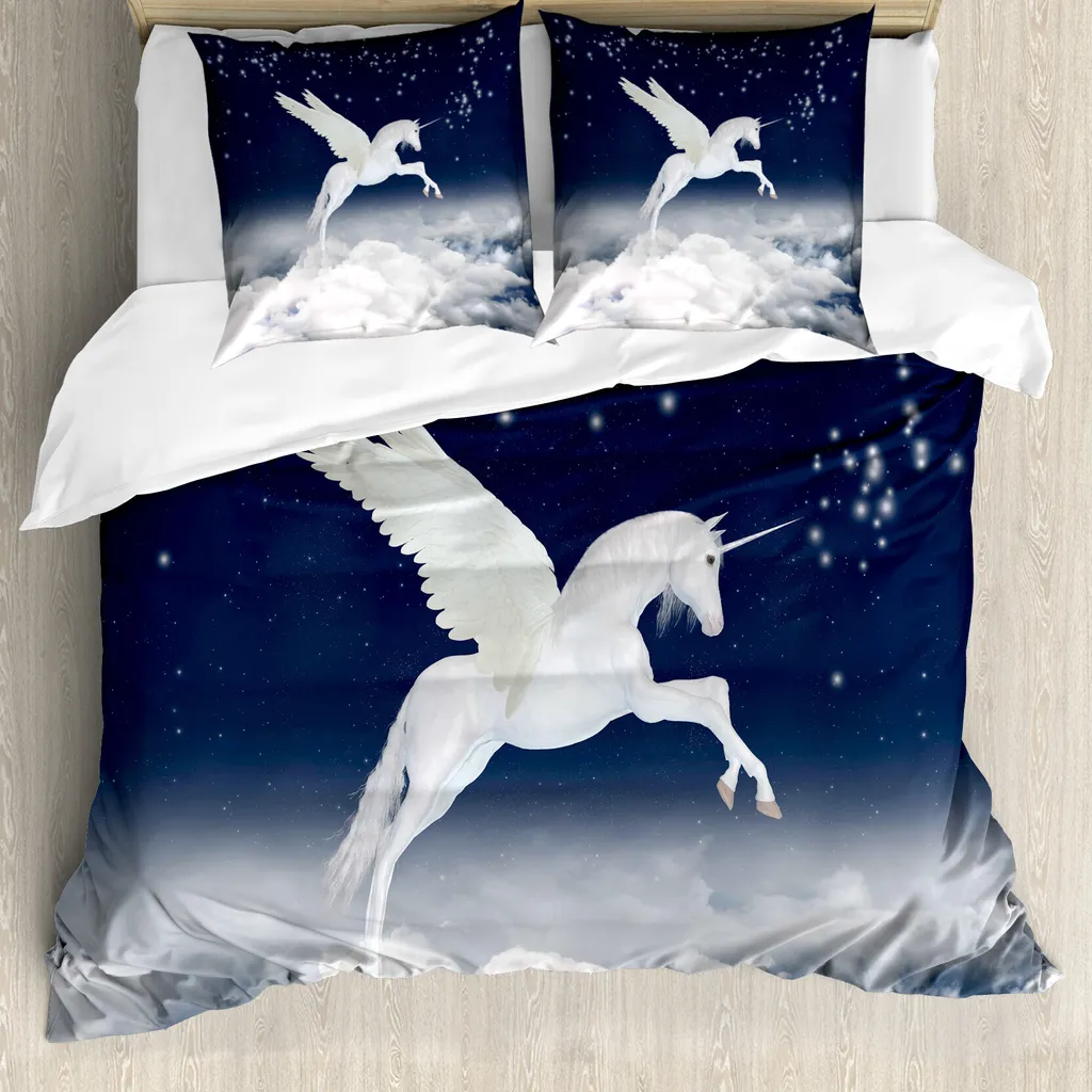 Hoimlm Set di biancheria da letto per bambini, con copripiumino e 2 federe, motivo unicorno, in microfibra, con chiusura lampo (Stile A., 200 x 200 cm