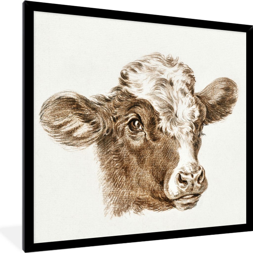 MuchoWow MuchoWow Gerahmtes Poster Kopf einer Kuh - Gemälde von Jean Bernard 40x30 cm - Poster mit zchwarzem Bilderrahmen - Kunstposter - Wand...