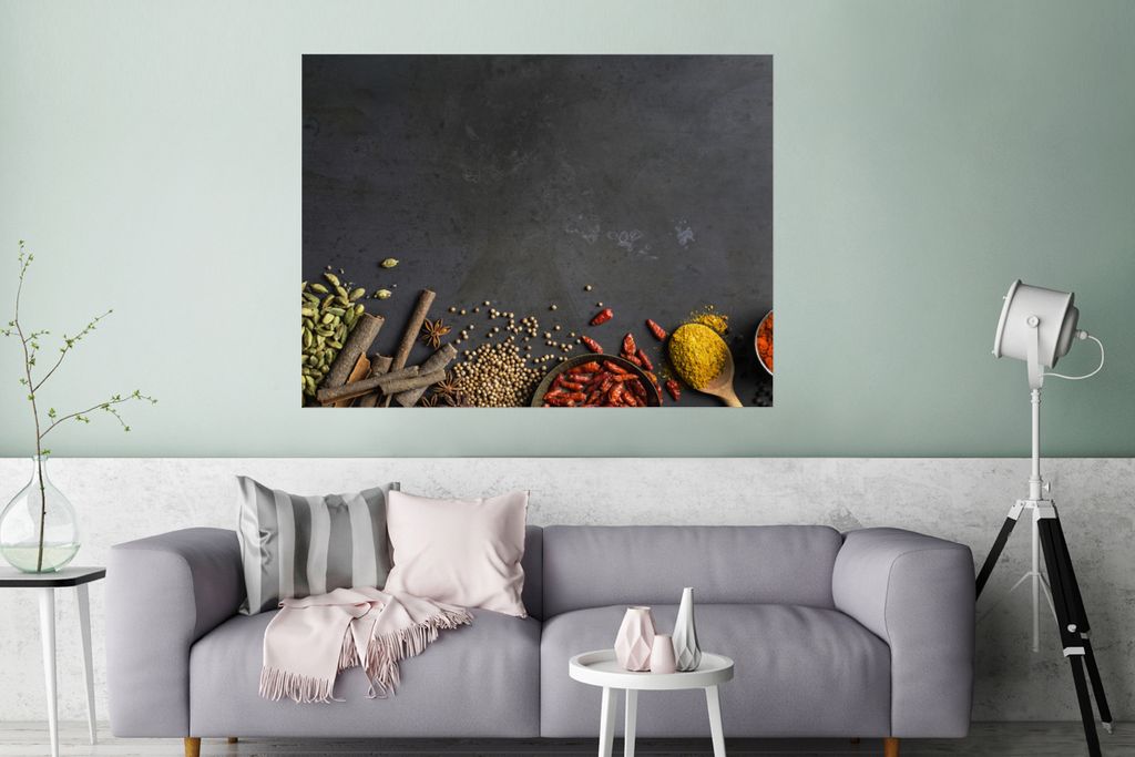 Poster - Specerijen op een zwarte achtergrond - 120x90 cm