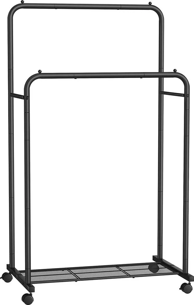 Penderie mobile métal noir porte-manteau à roulettes dressing moderne