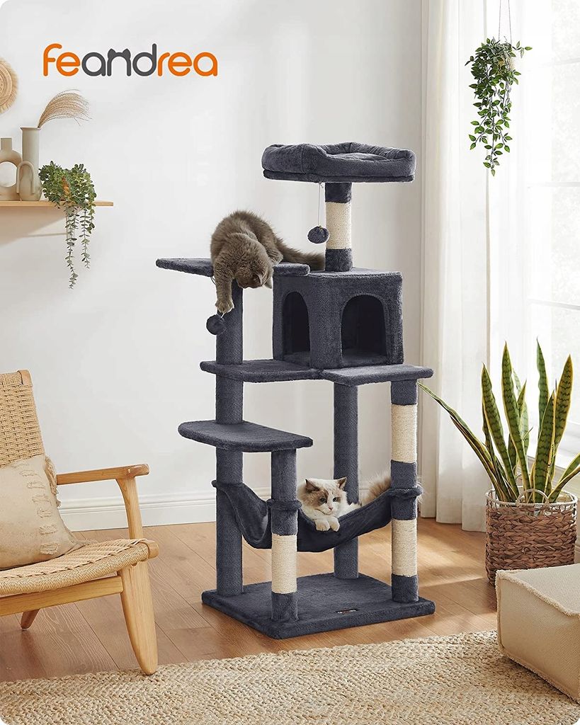 Songmics Kratzbaum Katzenhaus mit Hngematte rauchgrau