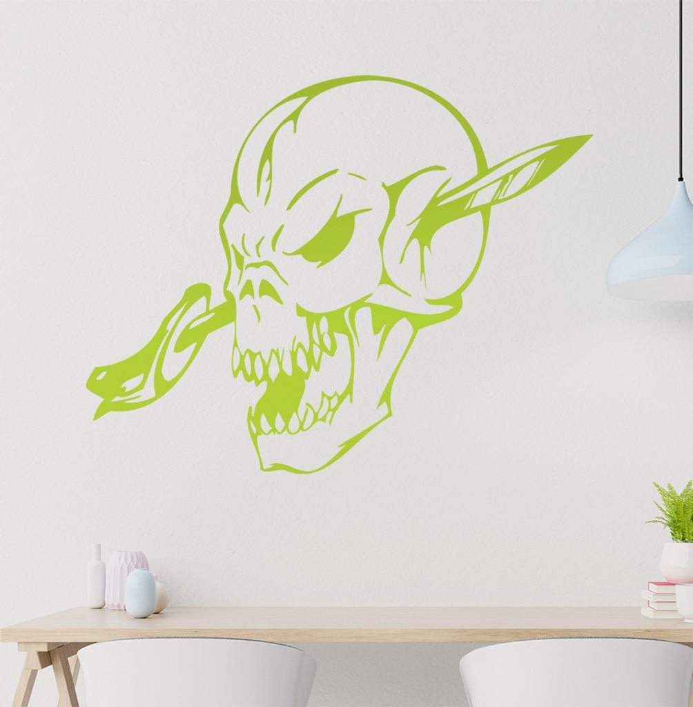 Dolch im Schädel Wandtattoo in 6 Größen - Wandaufkleber Wall Sticker - Dekoration, Küche, Wohnzimmer, Schlafzimmer, Badezimmer