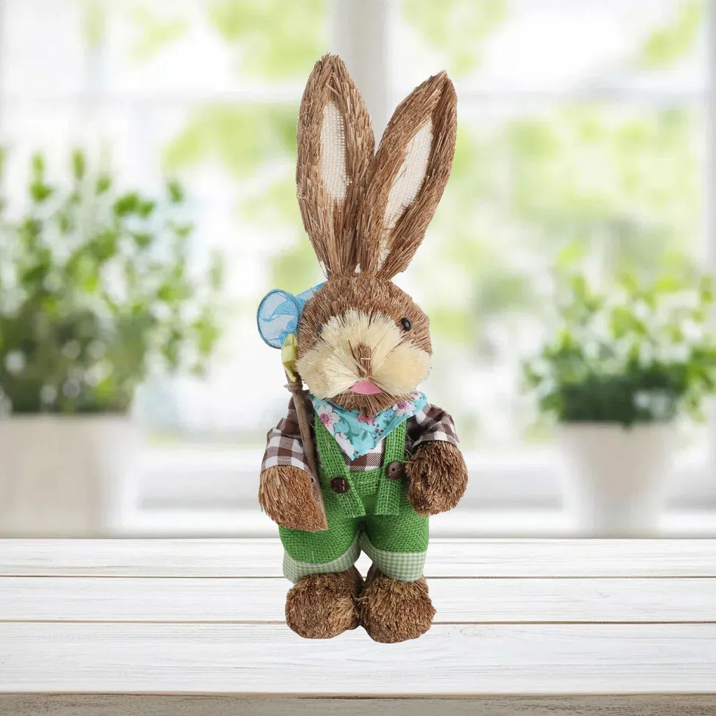 Lapin de Pâques en simulation de paille tressée main - Modèle 2024