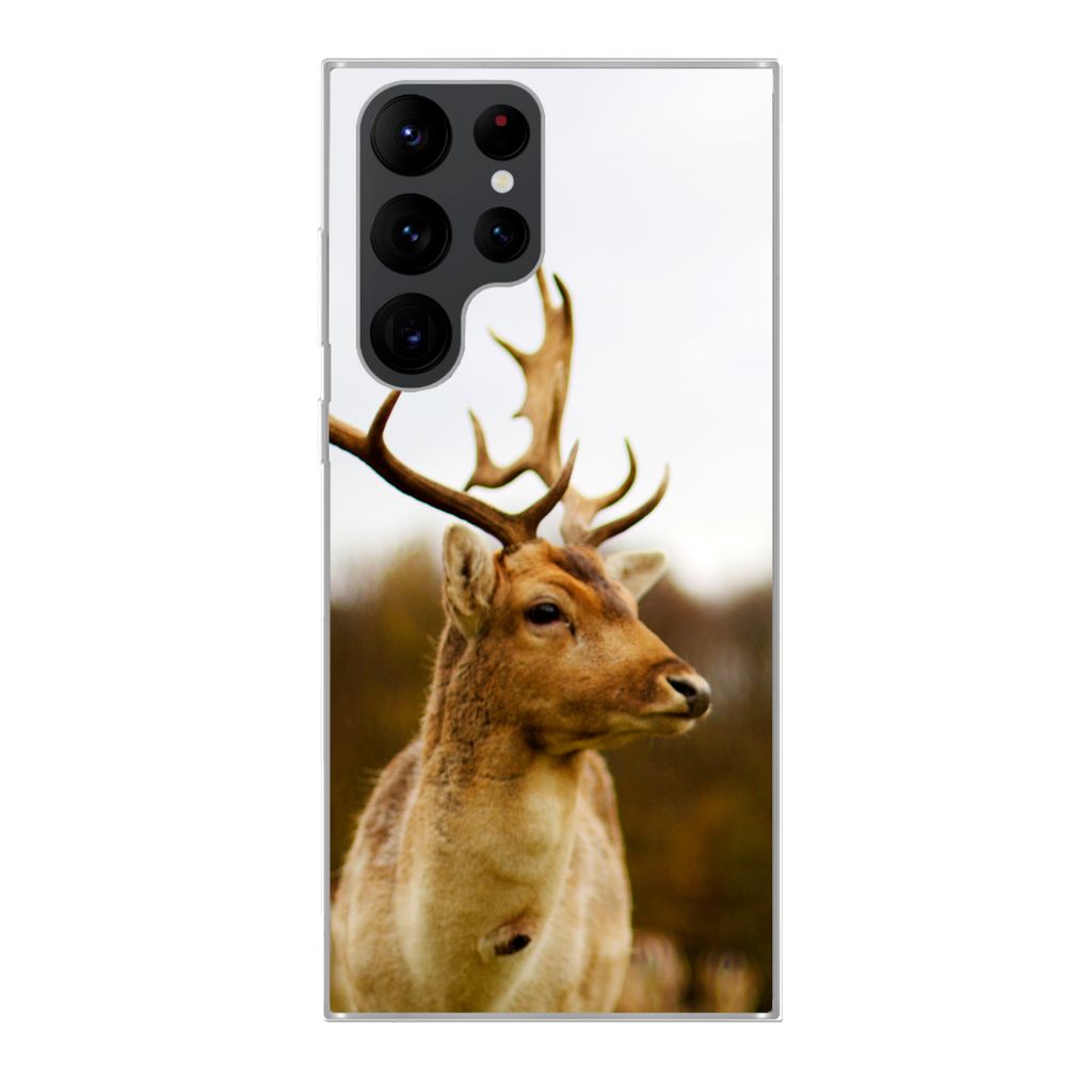 MuchoWow Handyhülle Schutzhülle Hülle für Samsung Galaxy S22 Ultra Damhirsch - Wald - Herde - Tiere - Natur Silikon Softcase Handy Hülle - A...