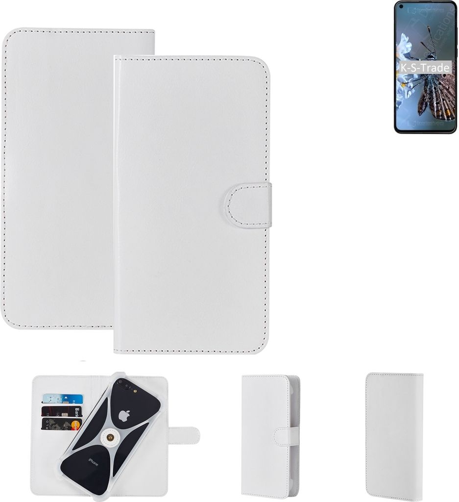 K-S-Trade Handy Hülle Schutz Hülle kompatibel mit HTC Desire 20 Pro Cover Case Bookstyle Bumper weiß 1x