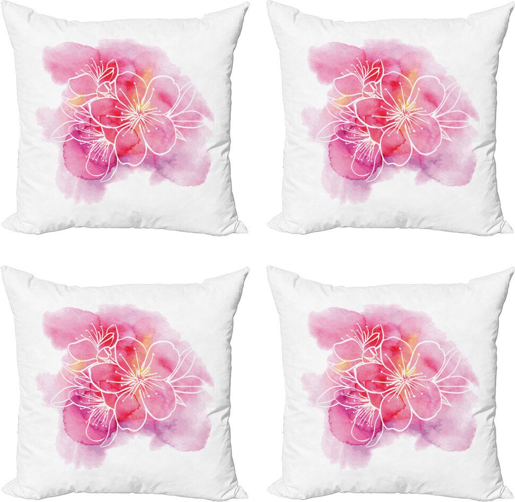 ABAKUHAUS Mandelblüte Kissenbezug Set (4 Stück), Aquarell-Fleck, Moderner Doppelseitiger Digitaldruck, 50 cm x 50 cm, Pale Pink Vermilion