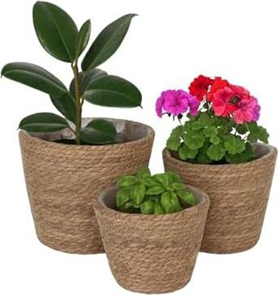 Blumentopf, 3er Set, Schilf, Pflanzentöpfe mit Folie, Produktbild 
