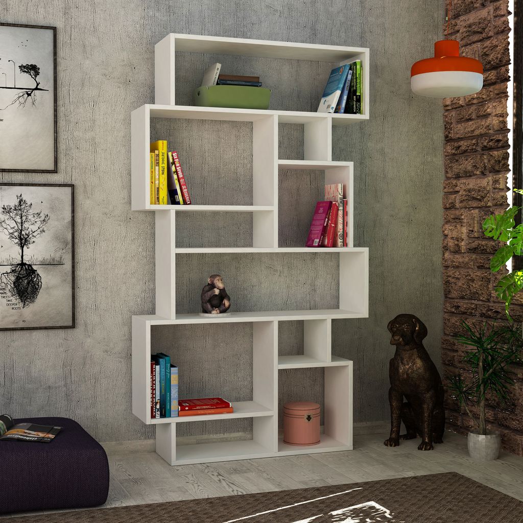 Skye Decor, Karmato- Karmato DTE, Weiß, Bücherregale, 168,5x96x25,5 cm, 100% Melaminbeschichtete Partikelplatte