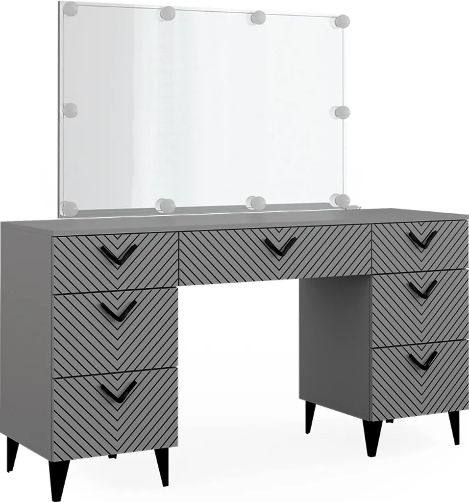 Vicco Anett Coiffeuse Grise 150cm avec Éclairage LED - Modèle 40715