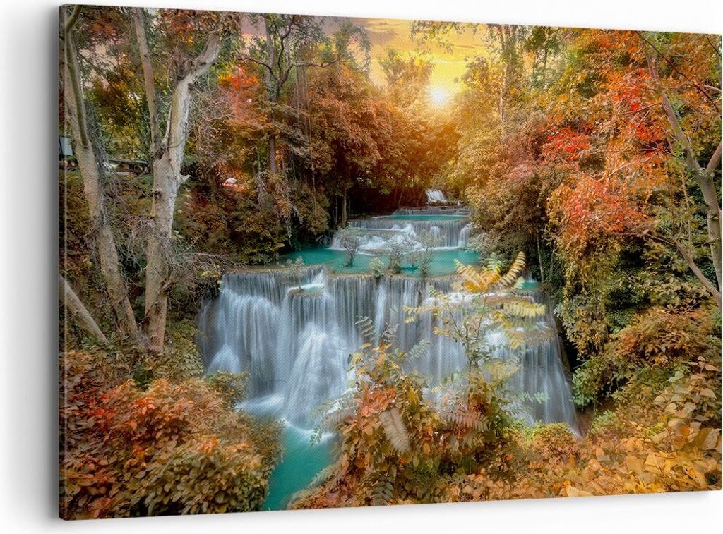 Bild auf Leinwand - Leinwandbild - Park Wasserfall Wasser - 120x80cm - Wand Bild - Wanddeko - Leinwanddruck - Bilder - Kunstdruck - Wanddekoration ...