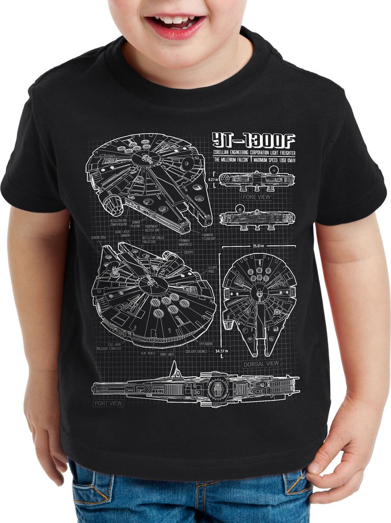 style3 Milennium Falcon Kinder T-Shirt blaupause falkon