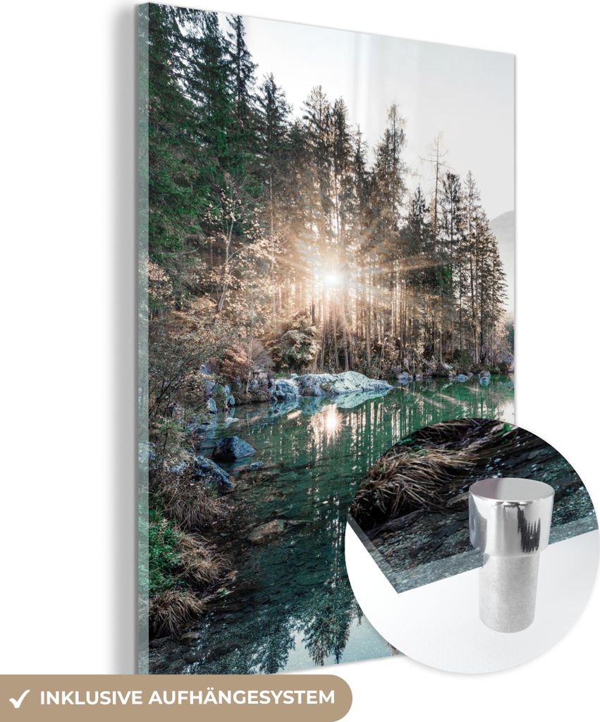 MuchoWow Glasbilder - Bilder auf Wandbild - Foto auf Glas Natur - Bäume - Berge - See 30x40 cm Wanddekoration aus Glas - Acrylglasbild - Acrylbild...