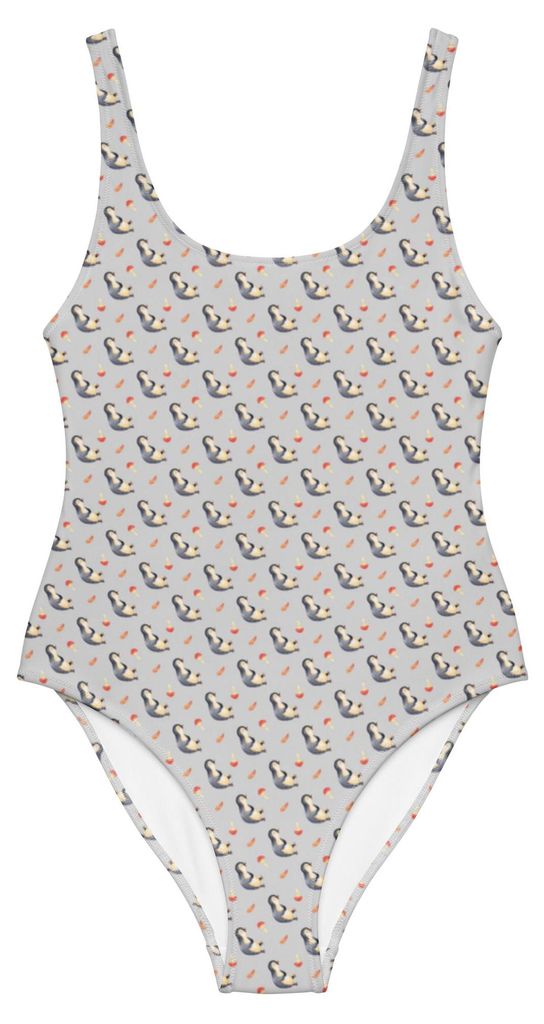 Mr. & Mrs. Panda Rückenfreier Badeanzug Pinguin Lachen Größe S - Heather Grey - Geschenk, Humor, Beachwear, Swimsuit, Bademode, Funny, Shape-Bad...