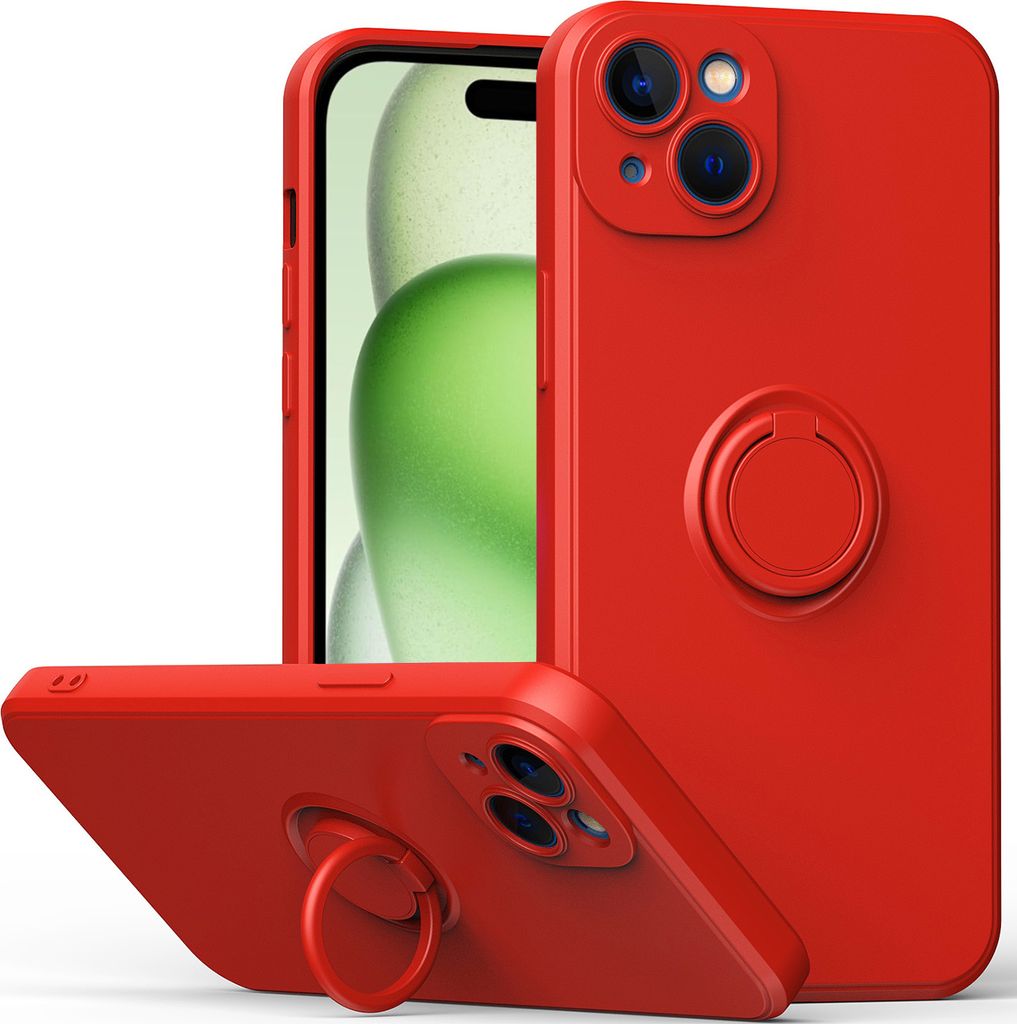 iPhone 15 Handyhülle, Ring Halter Ständer Kratzfeste Weiche Silikon schutzhülle für iPhone 15 Rot