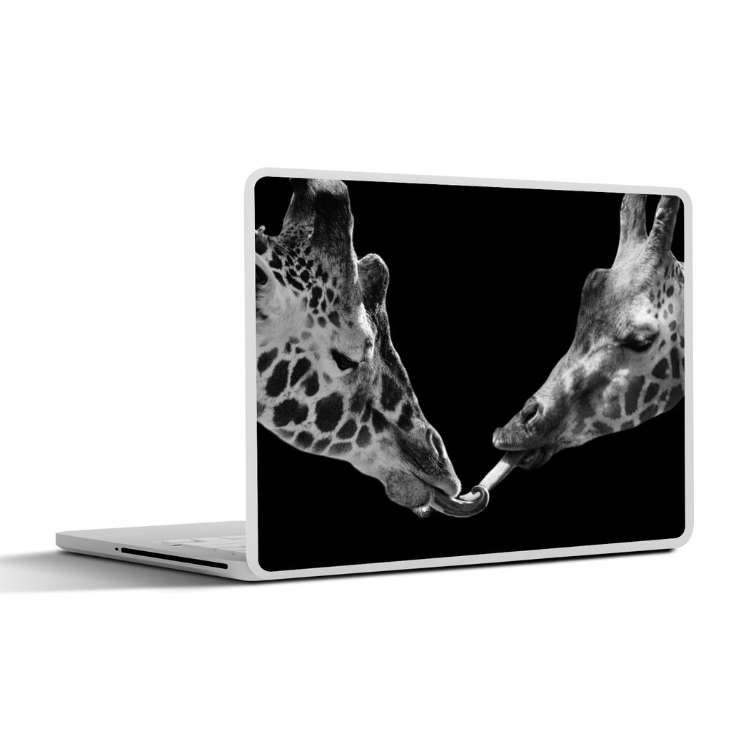 MuchoWow Laptop Aufkleber Sticker Cover Tiere - Schwarz - Giraffe - Weiß - Porträt 32.5x23.5 cm - Sticker für Laptop - Selbstklebend