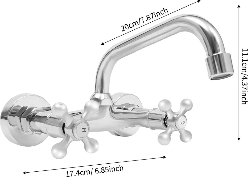 Miscelatore Lavello Parete Argento | Rubinetto Cucina Classico Ottone - 4