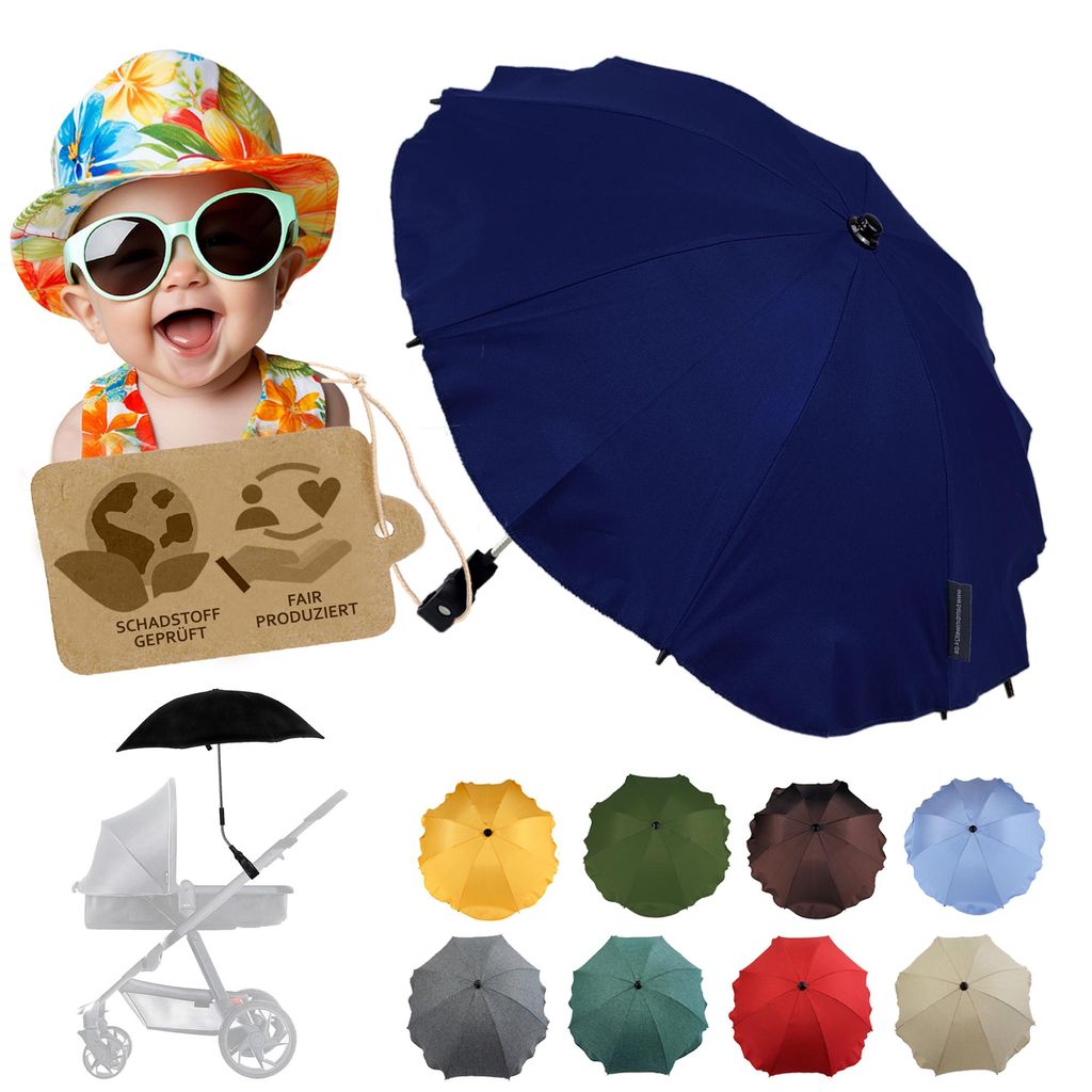 BAMBINIWELT Sonnenschirm für Kinderwagen Ø68cm UV-Schutz50+ Schirm Sonnensegel Sonnenschutz, marine