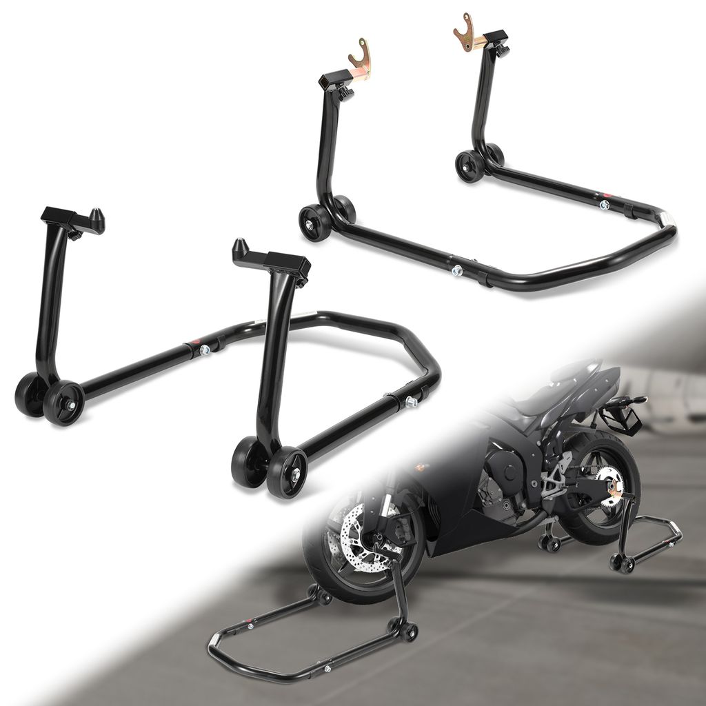 Bettizia Motorradständer 300 kg Montageständer für Vorne und Hinterrad | Adapter U-Type| Tragkraft Motorradheber Motorrad Schwarz