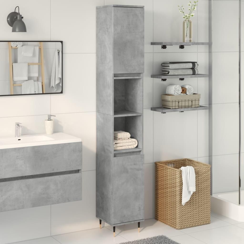 vidaXL Badschrank Betongrau 30x30x190 cm Holzwerkstoff