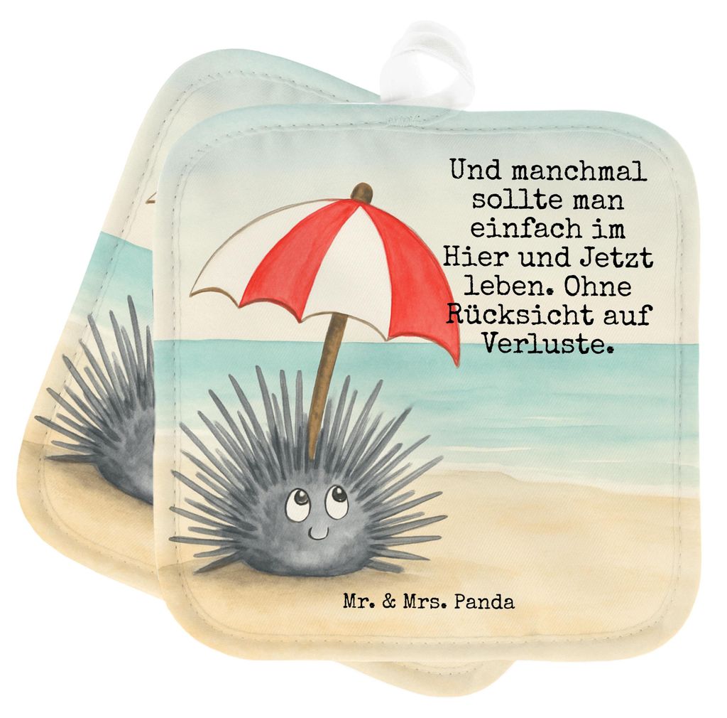 Mr. & Mrs. Panda Topflappen Seeigel Design - Weiß - Geschenk, Topfuntersetzer, Lebe, Set, Leben, 2er, Selbstliebe, Achtsamkeit, Meer, topfhalter, ...