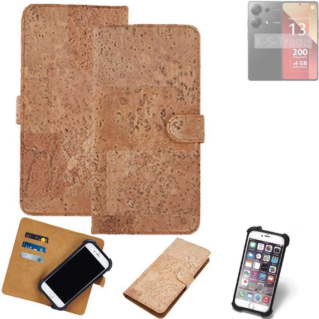 K-S-Trade Hülle kompatibel mit Xiaomi Redmi Note 13 Pro 4G Kork Handyhülle Cover Schutzhülle TPU Case Bumper in Hellbraun, (1x)