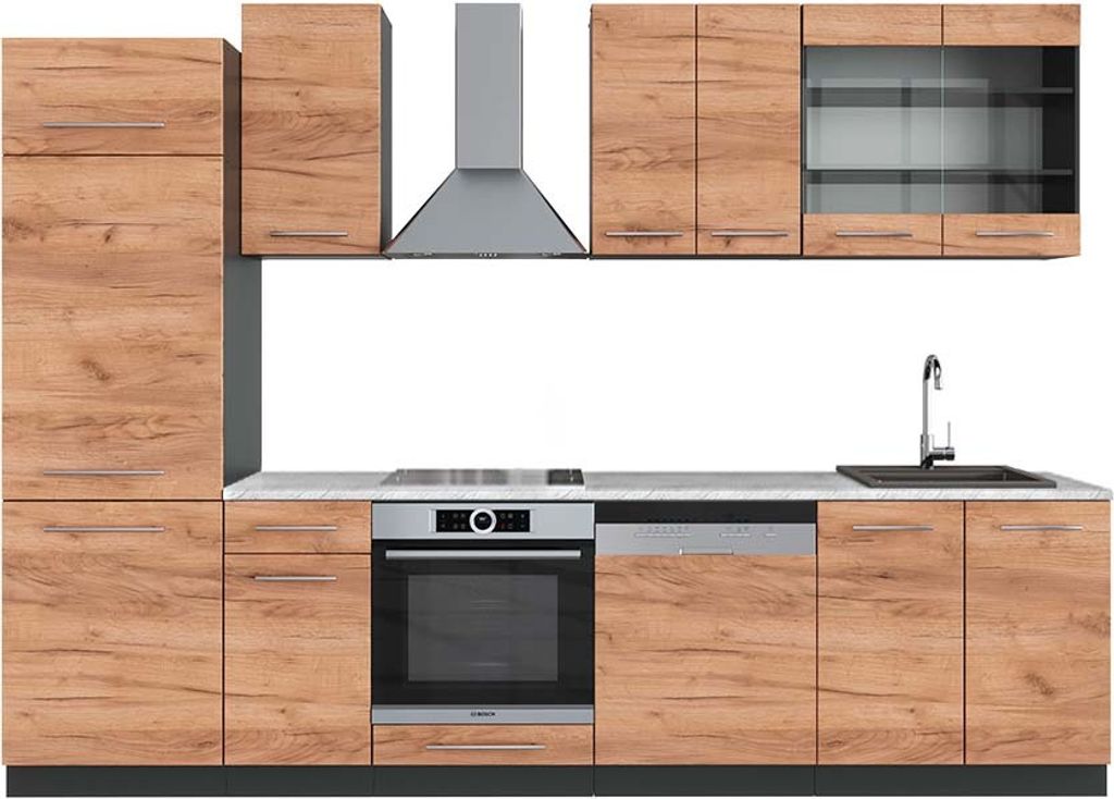 Küchenzeile Vicco Fame-Line Goldkraft Eiche/Anthrazit 300 cm , AP Marmor, Model 42499