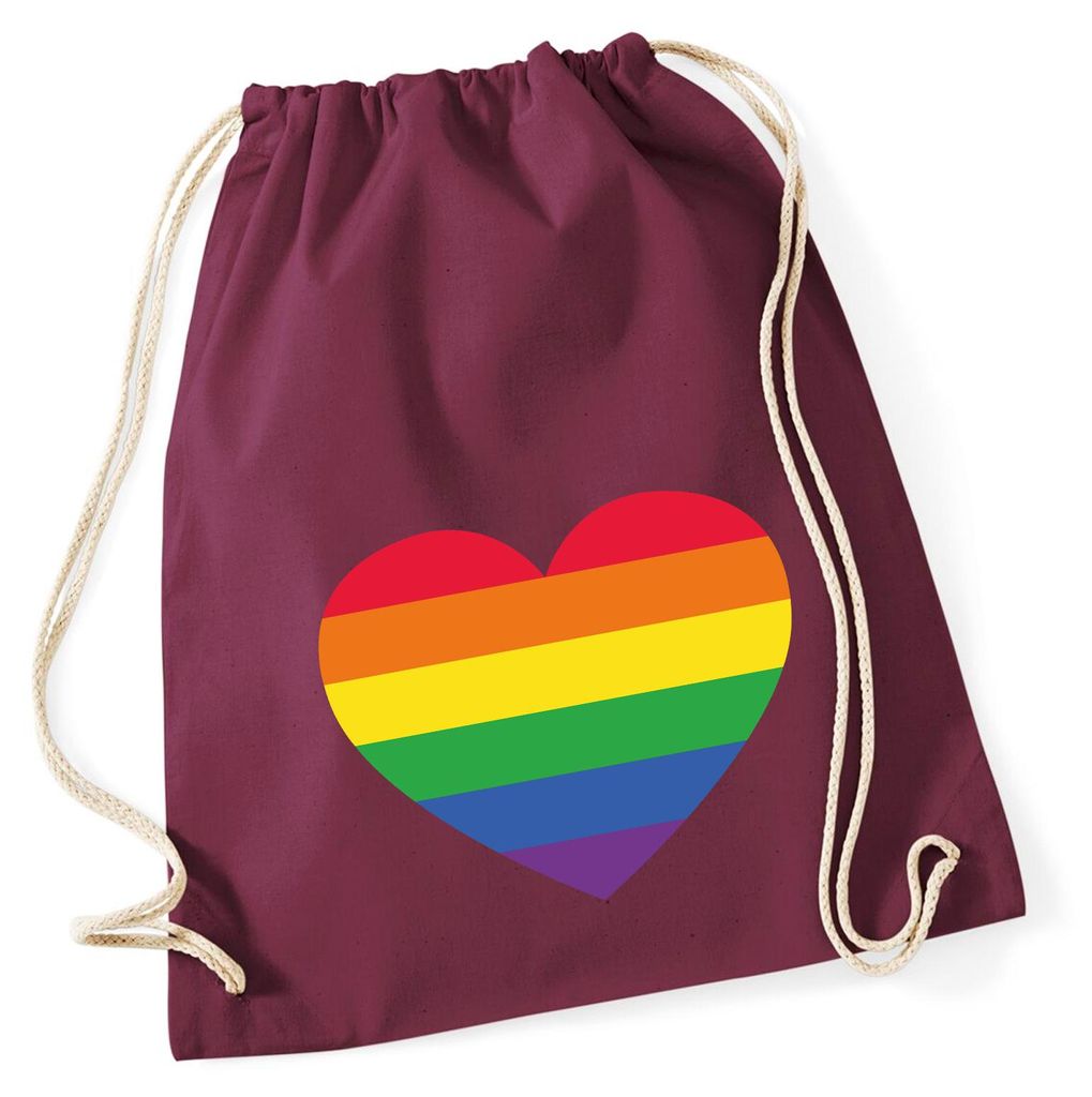 Huuraa Turnbeutel Regenbogenflagge LGBT+ Pride Flag 12 Liter Burgundy Baumwolle Rucksack Geschenkidee