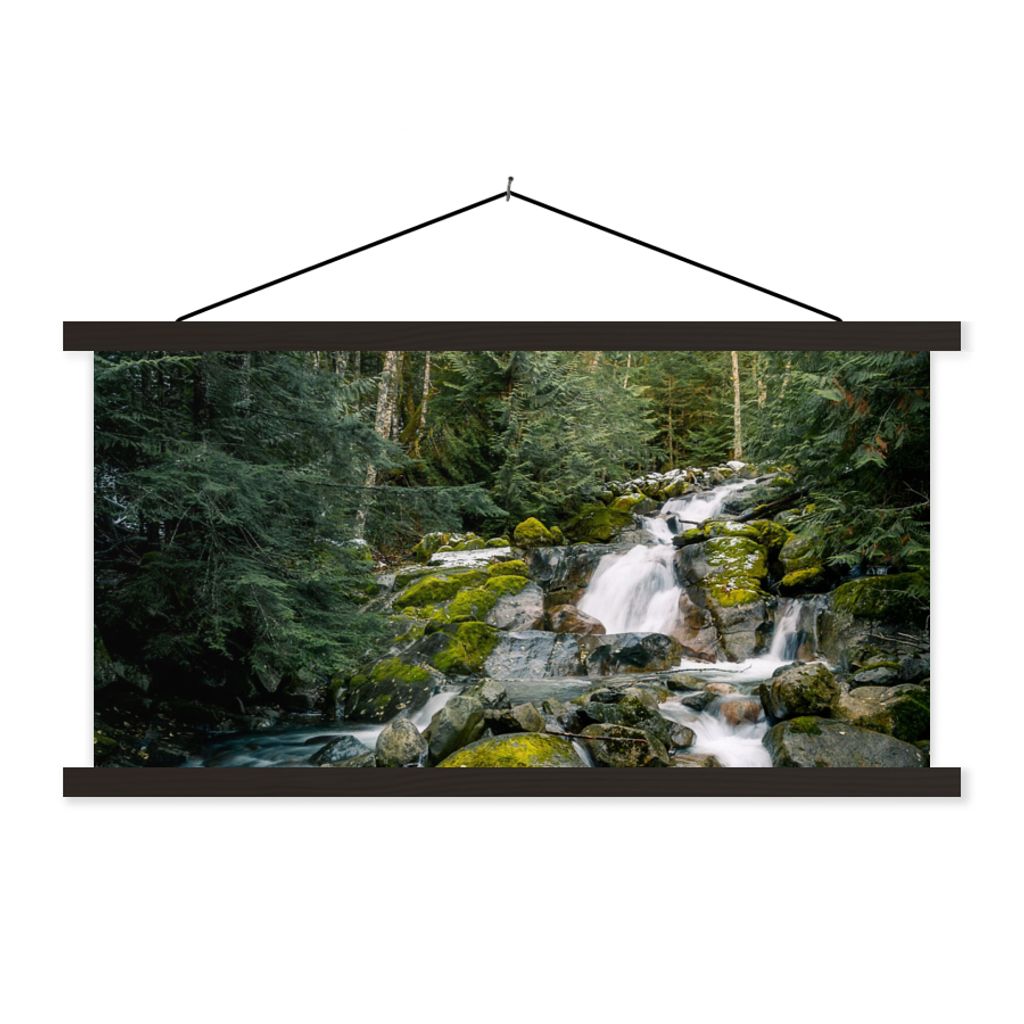 MuchoWow Textilposter Natur - Wasserfall - Bäume - Herbst 120x60 cm mit schwarzem Rahmen - Dekoration Schlafzimmer
