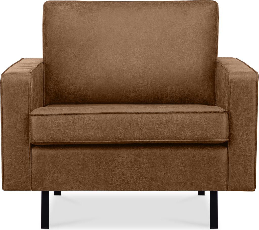 KONSIMO Klassischer Sessel mit Armlehnen auf hohen Metallbeinen "INVIA", Braun, Lederoptik-Stoff, Vintage, 98x87x98cm