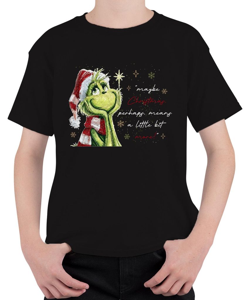 Grinch Santa Weihnachten maybe Christmas means a little bit more Uni Kinder T-Shirt, Schwarz, 128