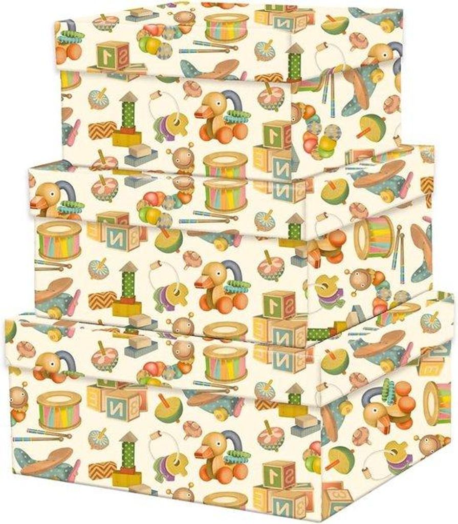Luxus-Kartonkisten-Set aus 3 - 18x14x12cm, 21x17x13cm, 24x20x14cm - Gold-Verzierung mit Menschen-Design