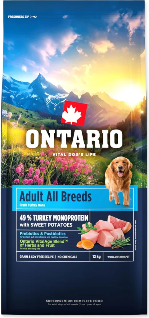 Croquettes Ontario Adult Toutes Races Monoprotéine Dinde pour Chien